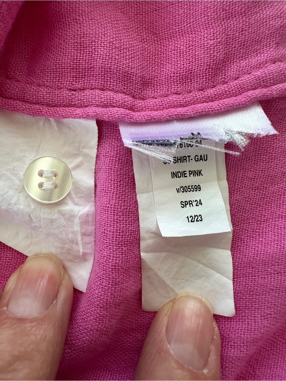 Gap Pink Short-Sleeve Button-Front Blouse, Oversized Fit, Crinkle Gauze Cotton - Picture 8 of 8
